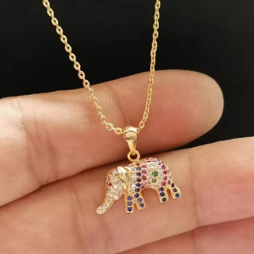 

Newest Designer Elephant Necklaces For Women Copper Rose Gold Rhinestone Elephant Pendant Necklace Choker Collier Bijoux Jewelry