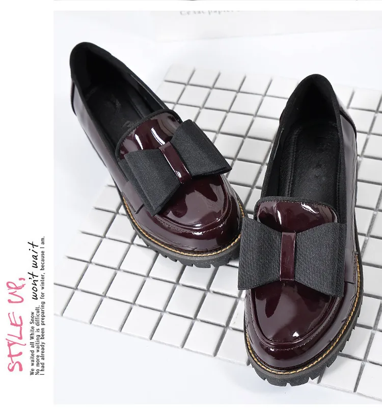 OULYYYOGO/Весенняя женская обувь с круглым носком в британском стиле; винтажные женские лоферы из лакированной кожи с бантиком-бабочкой на толстом каблуке 33-42