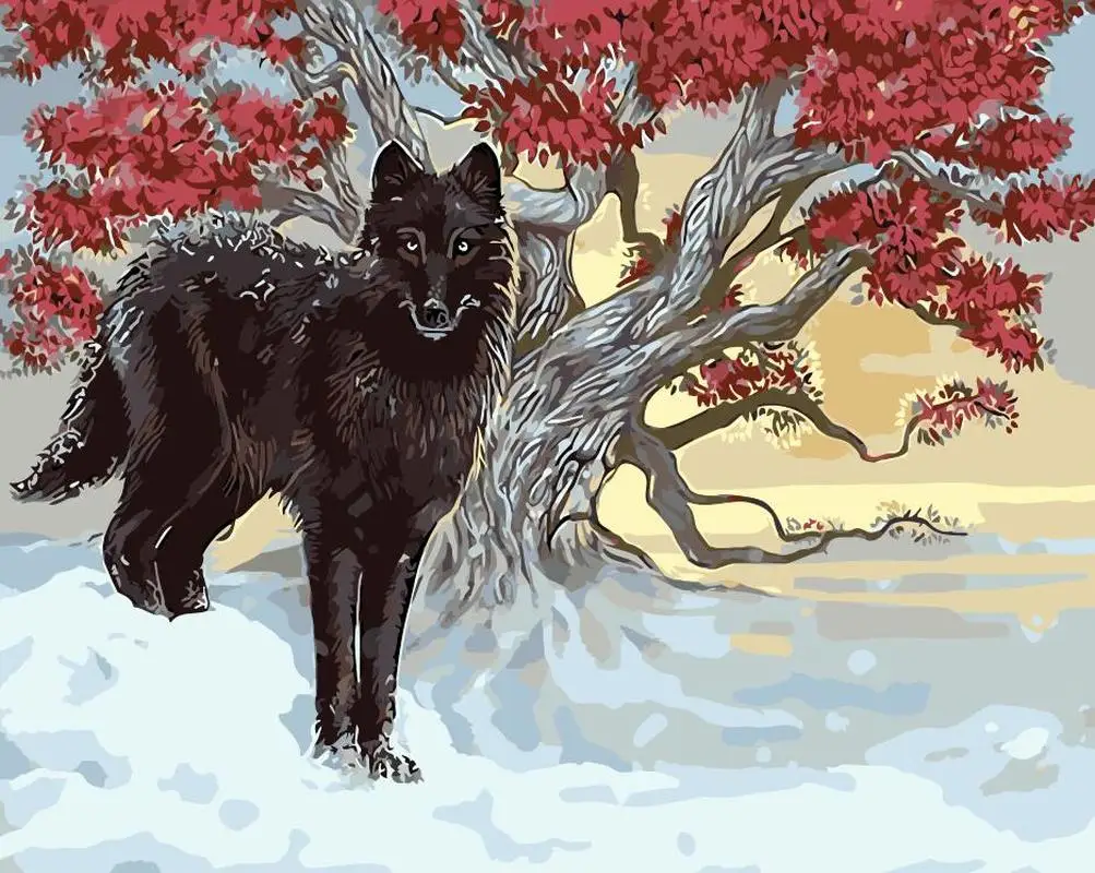 

Frameless Picture Red leaf Wolf By Numbers Modern Wall Art Handpainted Digital Oil Painting on Canvas for Home Decoration