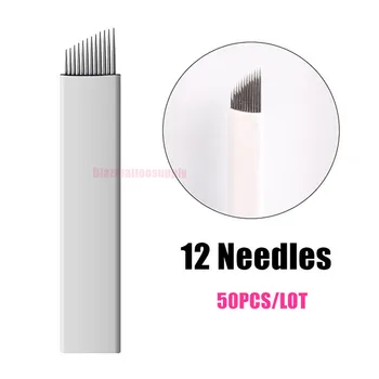 

50PCS Permanent Makeup Manual Eyebrow Tattoo Bevel Blades 12 Needles