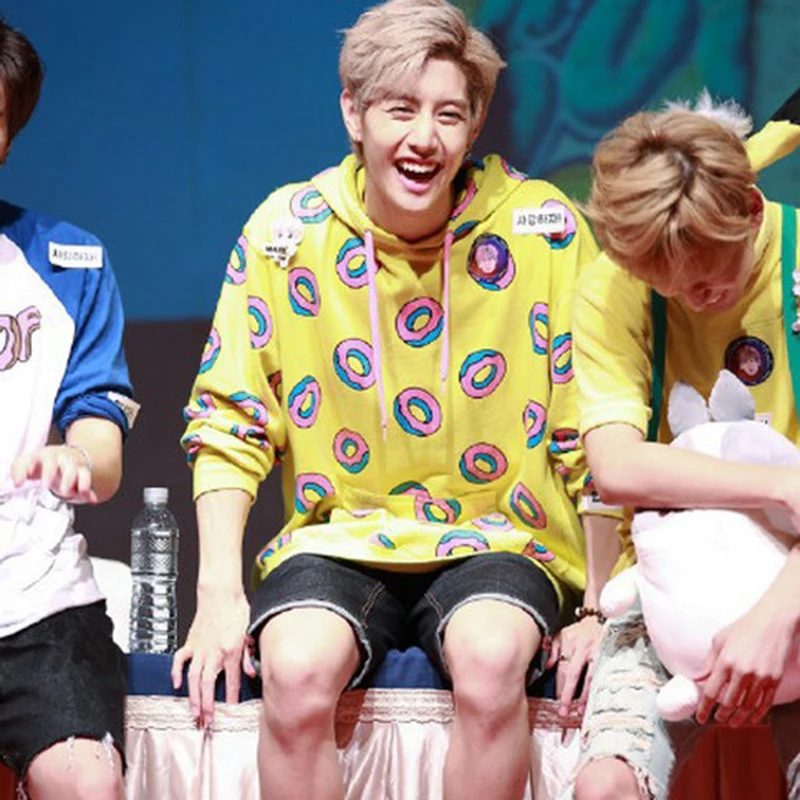 Желтые толстовки с круглым вырезом пальто капюшоном BTS GOT7 зима Kpop одежда новая