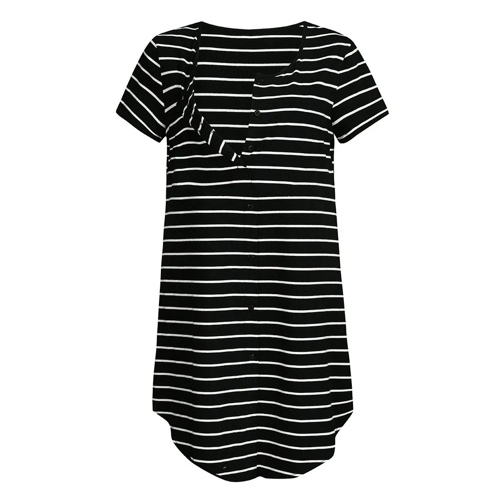 Vetement femme 2019 женское платье для беременных, одежда для кормящих, короткий рукав, на пуговицах, полосатый халат для кормящих женщин