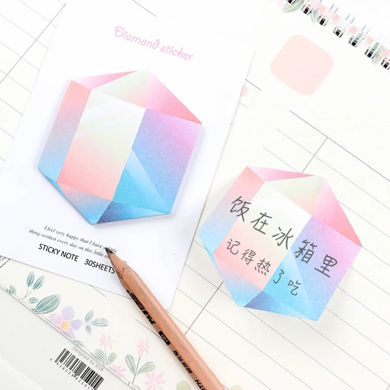 

6 pcs Diamond sticky note Rainbow color memo pad Message notes marker it planner post pad Stationery School supplies F149