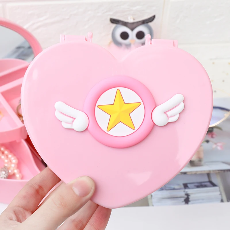 Heart Pink Sakura Cosmetic Storage Box With Mirror Desktop Jewelry Lipstick Brush Makeup Office Sundries Organizer Heart Pink Sakura Cosmetic Storage Box With Mirror Desktop Jewelry Lipstick Brush Makeup Office Sundries Organizer