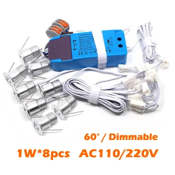 

1W*8pcs/set Mini LED Down Light Lamp AC110V/220V Dimmable Spot Ceiling Lights for Cabinet Display Case