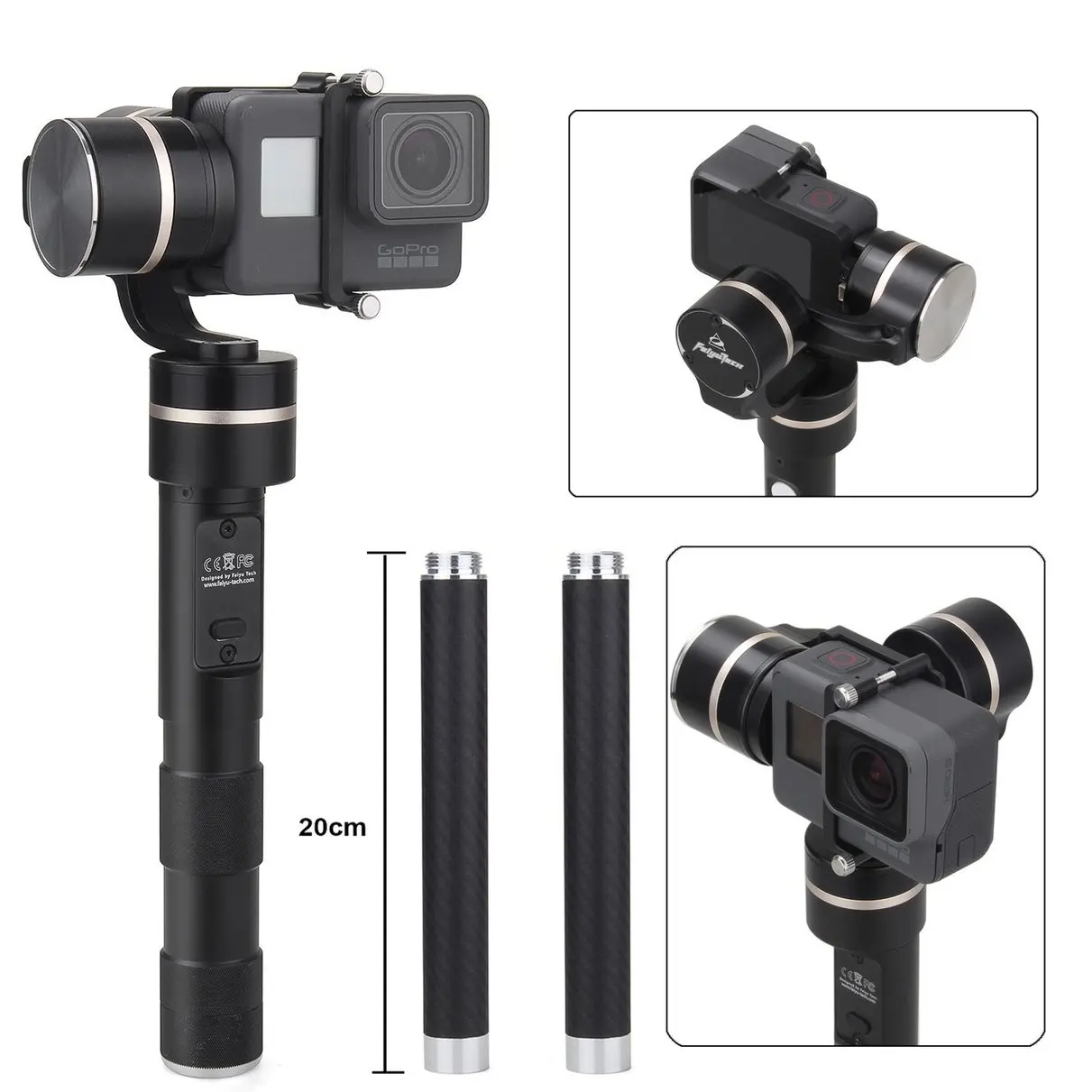 

FeiYu FY-G4 3-Axis Handheld Gimbal stabilizer for Gopro Hero 5 + 2x 20cm Bar