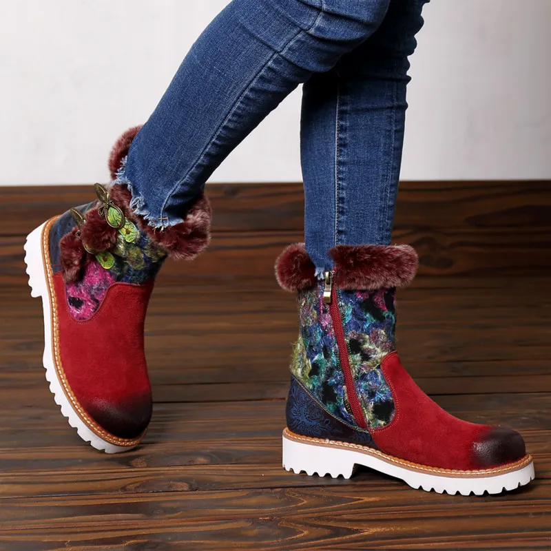 JINBEILEE 2019 New Sports Walking Shoes Female Rabbit Fur Leather Casual Super Comfortable Retro Soft Flat Snow Women's Boots