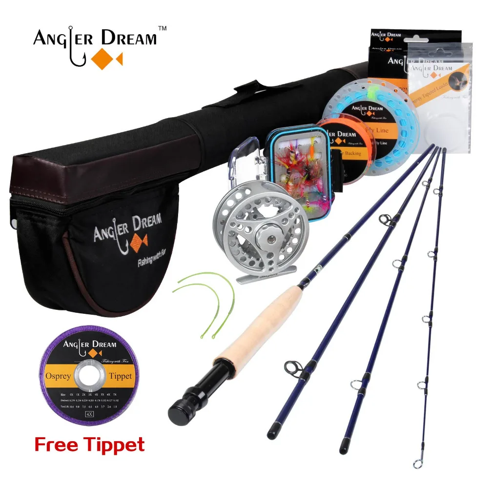 Angler Dream 5WT Летающий рыболовный комплект 9FT средний-Быстрый Летающий стержень предварительно-Spoled Fly Reel 5F Fly Line с Cordura трубка-треугольник