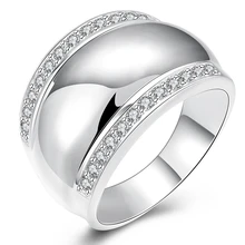 Two Line Cubic Zircon Jewelry Silver Plated Ring Jewelry Silver Plated Wide Glossy Inlay CZ Women Rings For Gift
