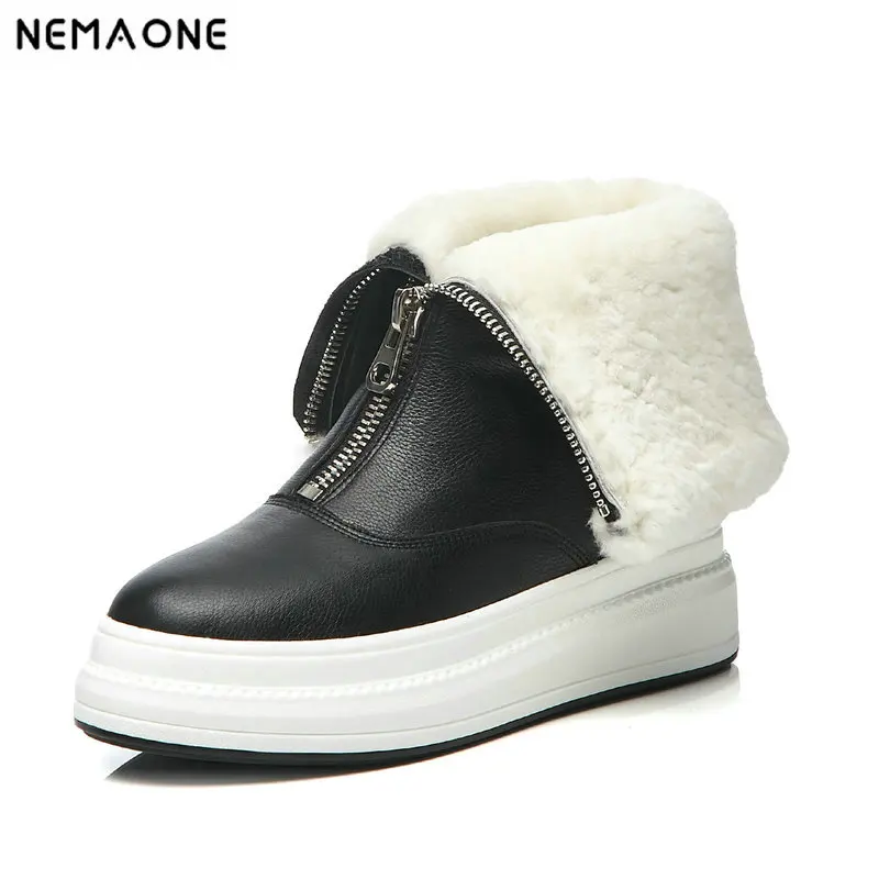 

NemaoNe Genuine Leather Snow Boots Really Fur Ankle Boots Winter Warm Wool Snow Boots Women Zipper Boots Woman Shoe