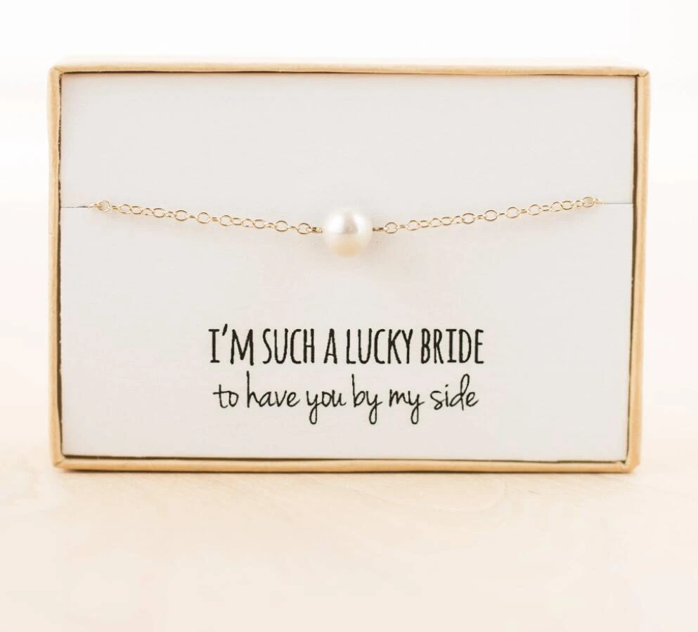 Bridesmaid Gift Gold Pearl Necklace Earring Wedding Jewelry Bridal Party Maid oh Honor Proposal Gift