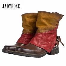 Jady/разноцветные женские сапоги для верховой езды; сезон осень-зима; короткие ботильоны на низком каблуке; женская обувь из натуральной кожи на резиновой платформе