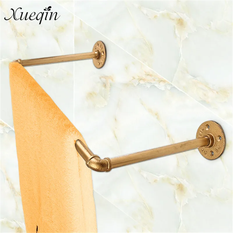 

Newest! 1 Set Mrosaa Bathroom Towel Rack Shelves Vintage 50CM Golden Wall Mounted Hanger Towel Racks Screw Install Firmly Holder
