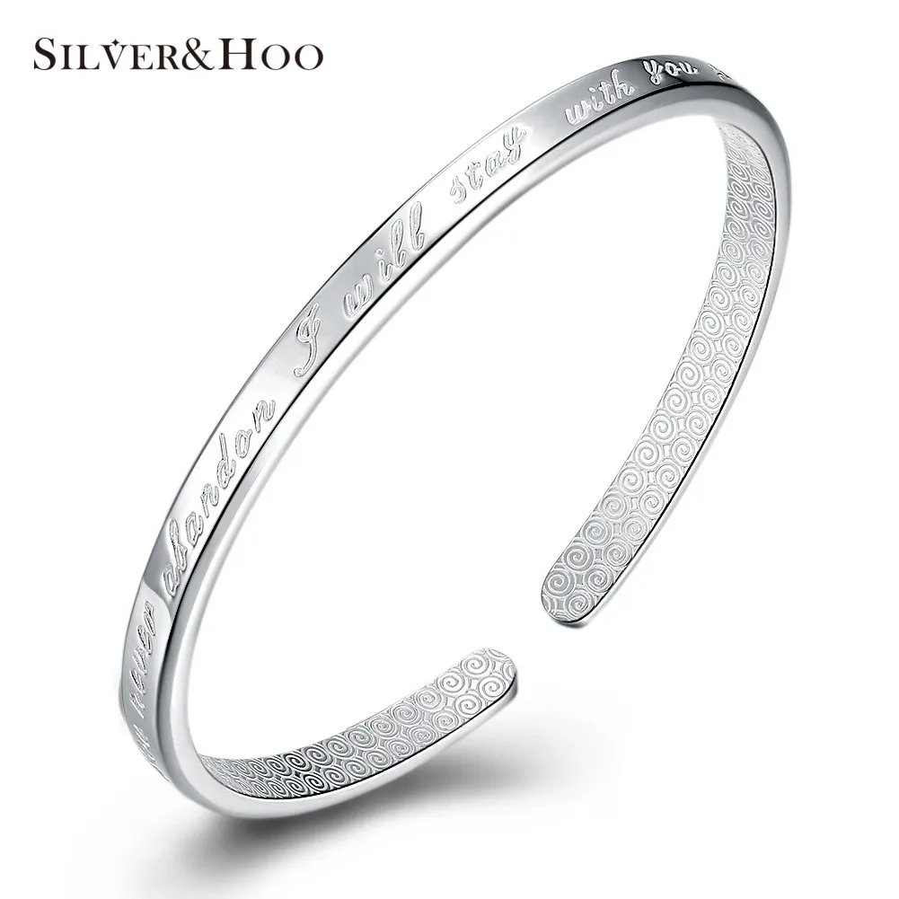 

SILVERHOO Authentic 999 Sterling Silver Lettering Bangles for Women Fine Jewelry High Quality Engagement Bracelet 2018 New Style