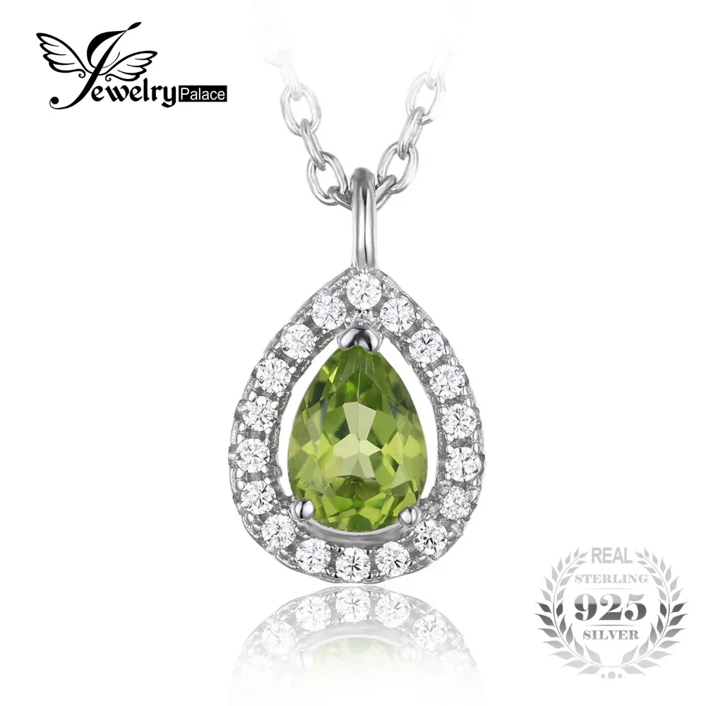 JewelryPalace Pear 0 8ct Natural Peridot 925 Sterling Silver Solitaire Pendant Necklace 18 Inches Women Accessories