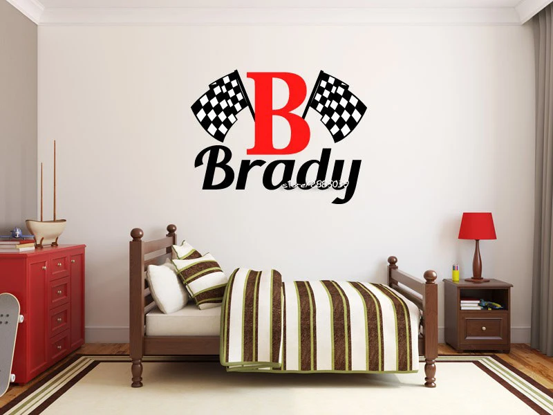 

Checkered Flag Racing Monogram Wall Stickers Nontoxic PVC Wall Decal Nursery Room Vinyl Wall Graphics Bedroom Decor Mural SA610