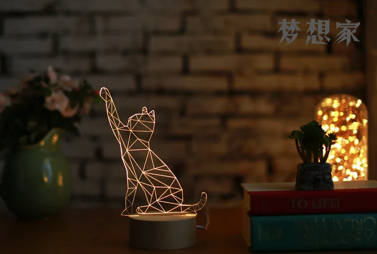 Пульт дистанционного управления твердой древесины светодиодный ночной Светильник 3D Lucky cat маленьких котят животное моделирование настольная лампа на день рождения подарок ко Дню Святого Валентина