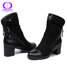 AIMEIGAO/сезон осень-зима; замшевые кожаные ботинки; женские ботильоны черного цвета с двойной молнией; женские короткие плюшевые ботинки на не сужающемся книзу массивном каблуке; обувь на платформе