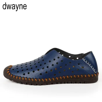 

2019 Fashion Men Casual Shoes Summer Hollow Out Driving Slip On Men Leather Loafers Handmade Men Moccasions hjm90