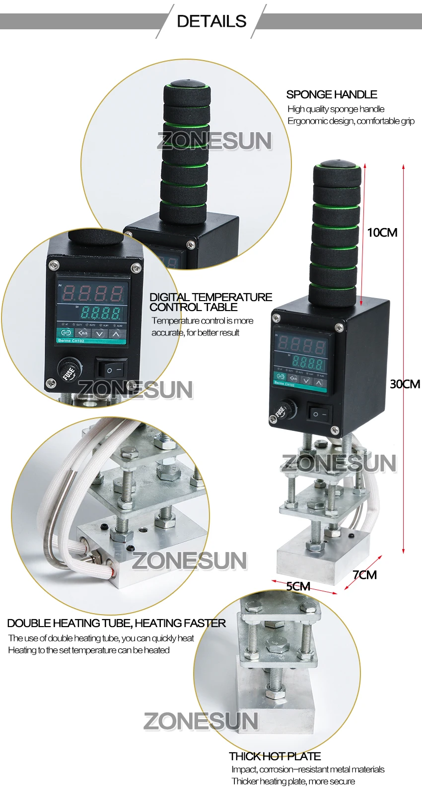 ZONESUN 5*7 см Электрический паяльник 0-400 градусов кожа дерево логотип горячего тиснения фольги тиснение машина тепла пресс машина