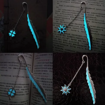 

Retro Noctilucent Feather Clover And Metal Sun Design Bookmark For Books School Students Vintage Bookmarks Beautiful Gift