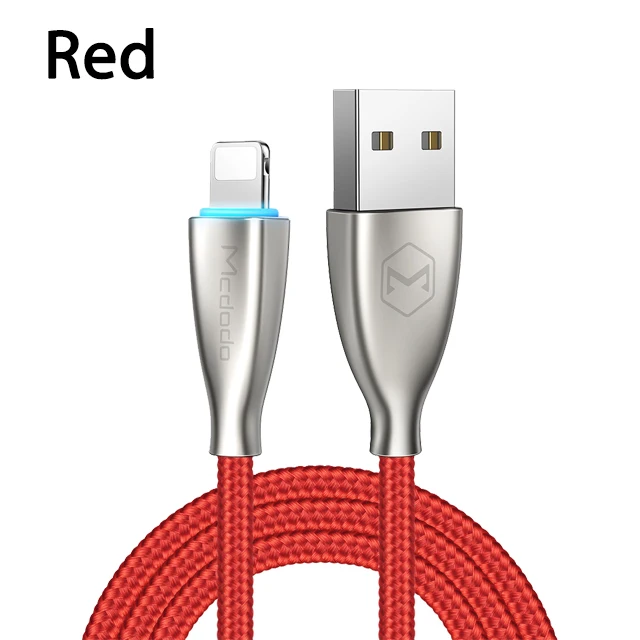 Red Mcdodo USB кабель светодиодный светильник для iPhone X XR XS Max 8 7 6S iPad mini зарядное устройство USB кабель для передачи данных 2.4A кабель для быстрой зарядки телефонный шнур - Цвет: Red