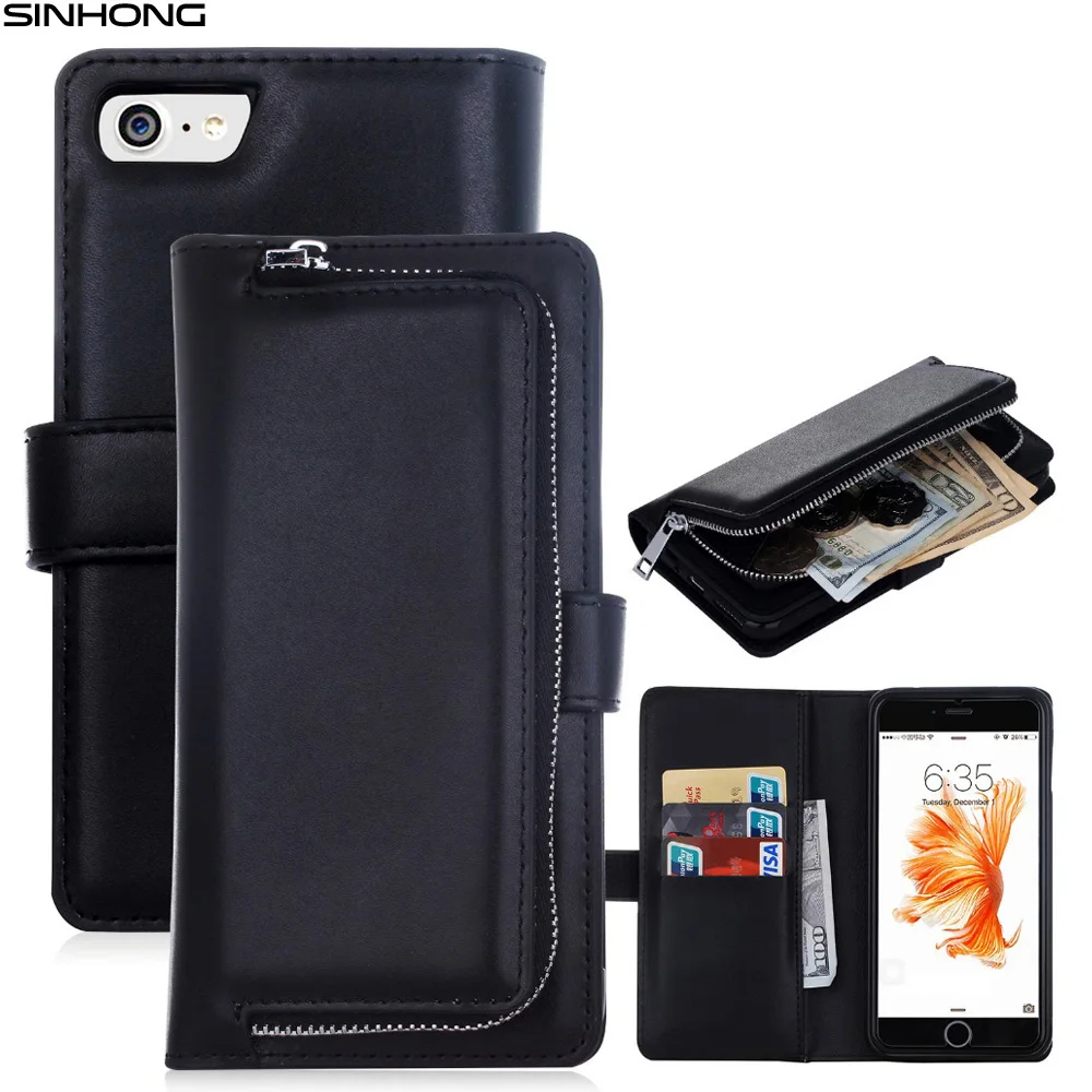 bilder für Luxus reißverschluss leder brieftasche telefon case für apple iphone 7 7 plus abdeckklappe geldbeutel abnehmbare magnetverschluss geld handtasche bilder für Luxus reißverschluss leder brieftasche telefon case für apple iphone 7 7 plus abdeckklappe geldbeutel abnehmbare magnetverschluss geld handtasche