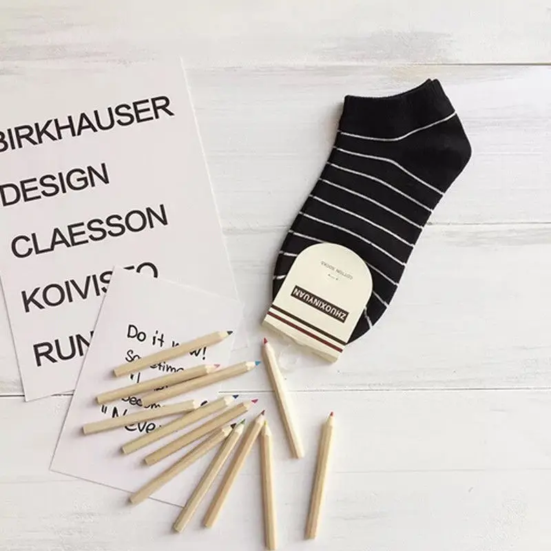 5/10 Pairs Of Socks Set Women Cotton Ankle Socks Girls Athletic Low-Cut Striped Short Socks