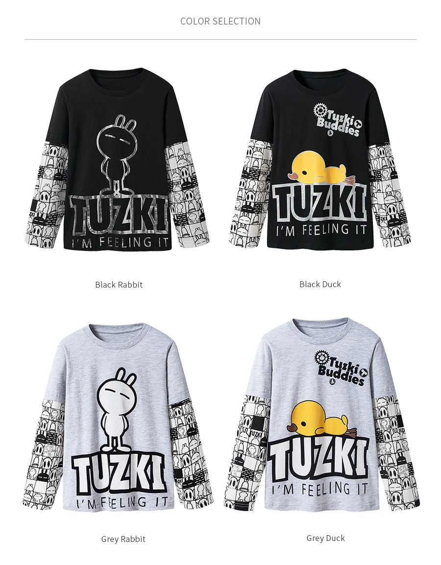 THREEGUN X Tuzki толстые футболки для маленьких девочек кролик утка дети подросток T рубашка, хлопчатобумажные футболки с длинным рукавом tee