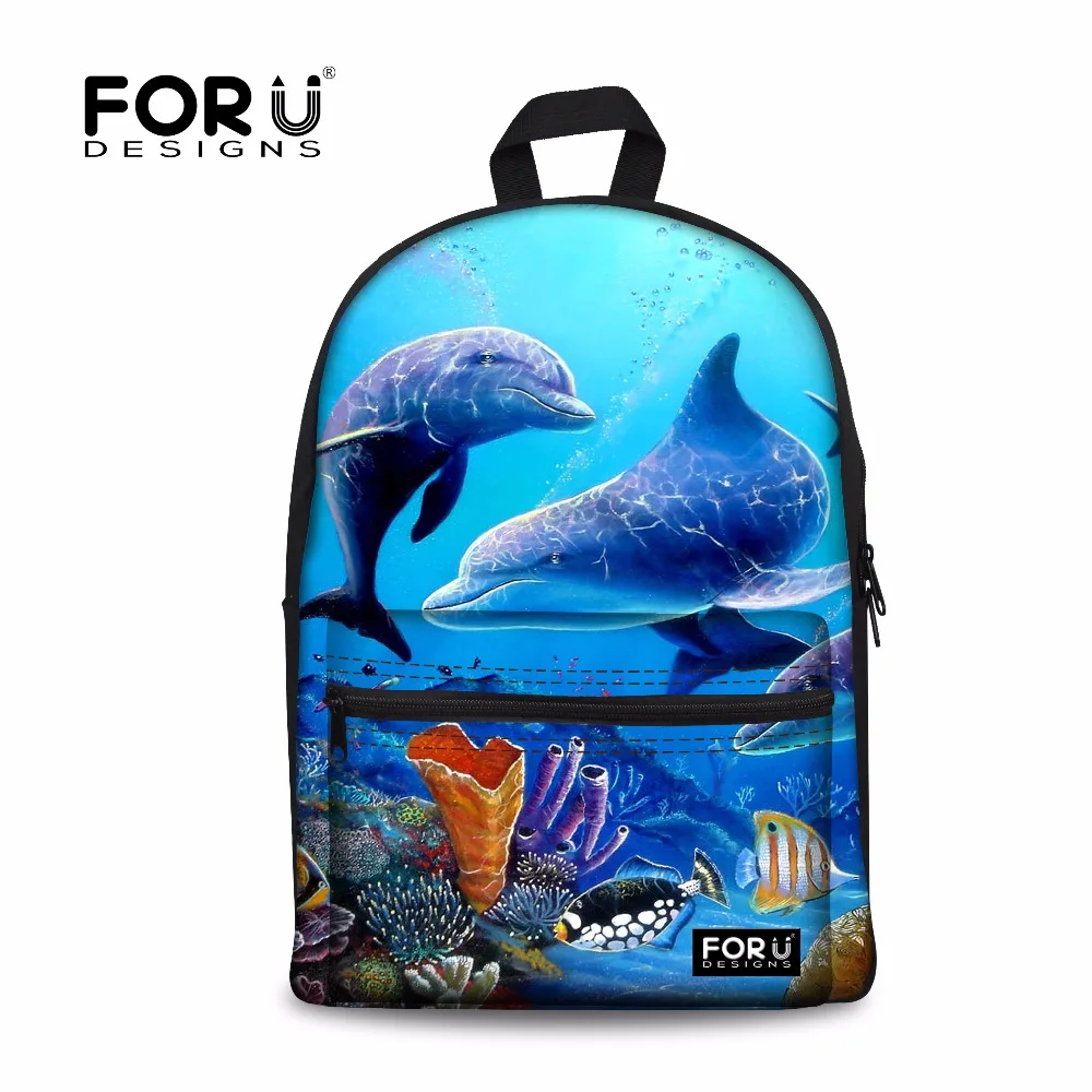 

FORUDESIGN Blue Dolphin Pattern Schoolbag Korean Canvas Cute 3D Fish Printing Backpack Women School Bags Teenagers Girls Satchel