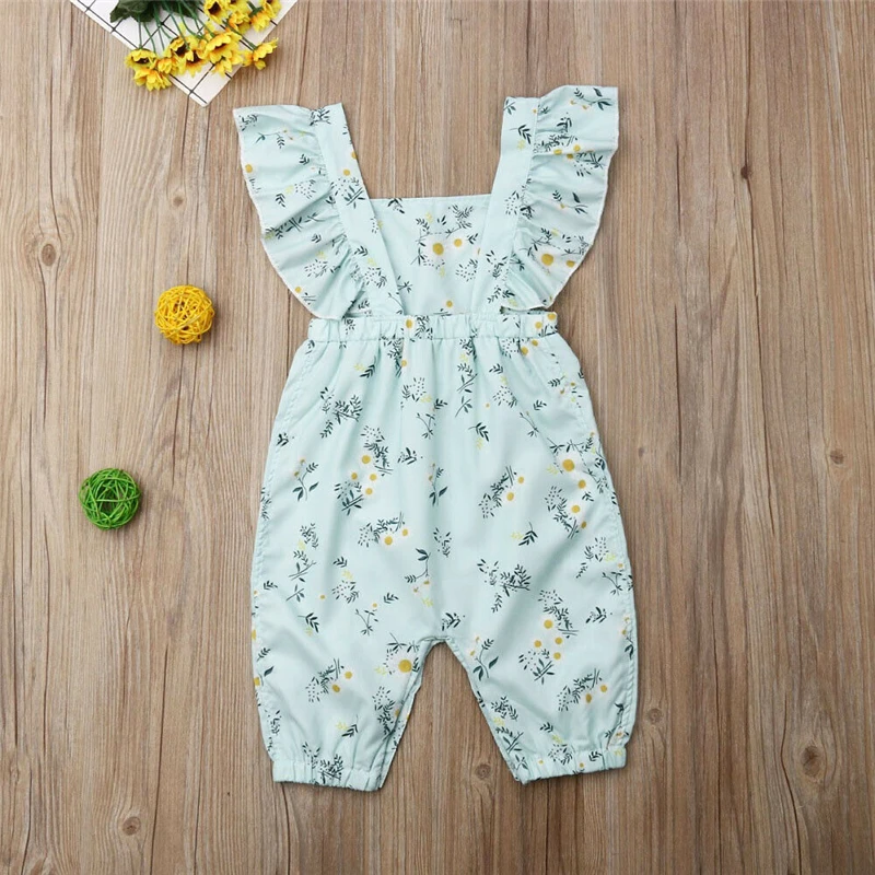 

Baby Girl Romper Ruffle Floral Print Jumpsuit Outfits Sunsuit for Newborn Infant baby girl clothes Toddler clothing Green 0-24M