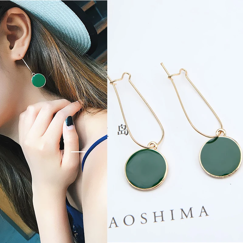 

Fashion Women Girl Simple Green Circle Small Fresh Earrings Female Character Good Quality Pendant Earrings