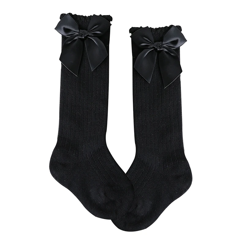 Новые детские зимние носки с бантиком детские гольфы, длинное мягкое противоскользящее покрытие, хлопковые носки для девочек
