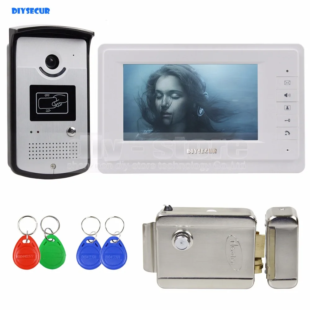 

DIYSECUR 7 inch Color Video Door Phone Video Intercom System 700TVL IR Camera RFID Keyfobs Electric Lock Unlock
