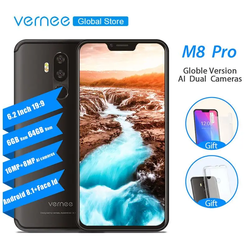 Vernee M8 Pro NFC FACE ID Android 8 1 6 2 дюймов 18:9 ГБ 64 Гб смартфон на базе восьмиядерного