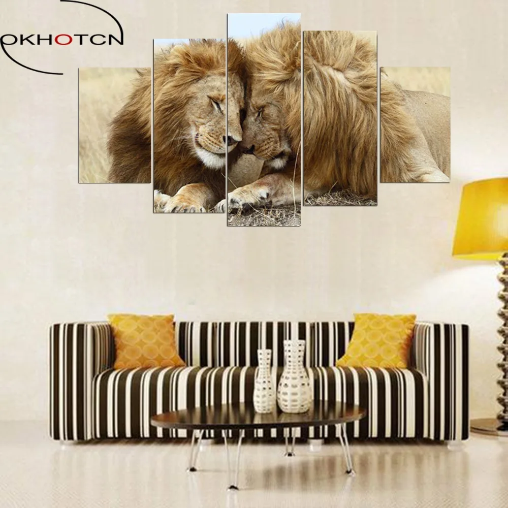 OKHOTCN Unframed Wall Art Animals Lions Oil Painting Modern Romantic