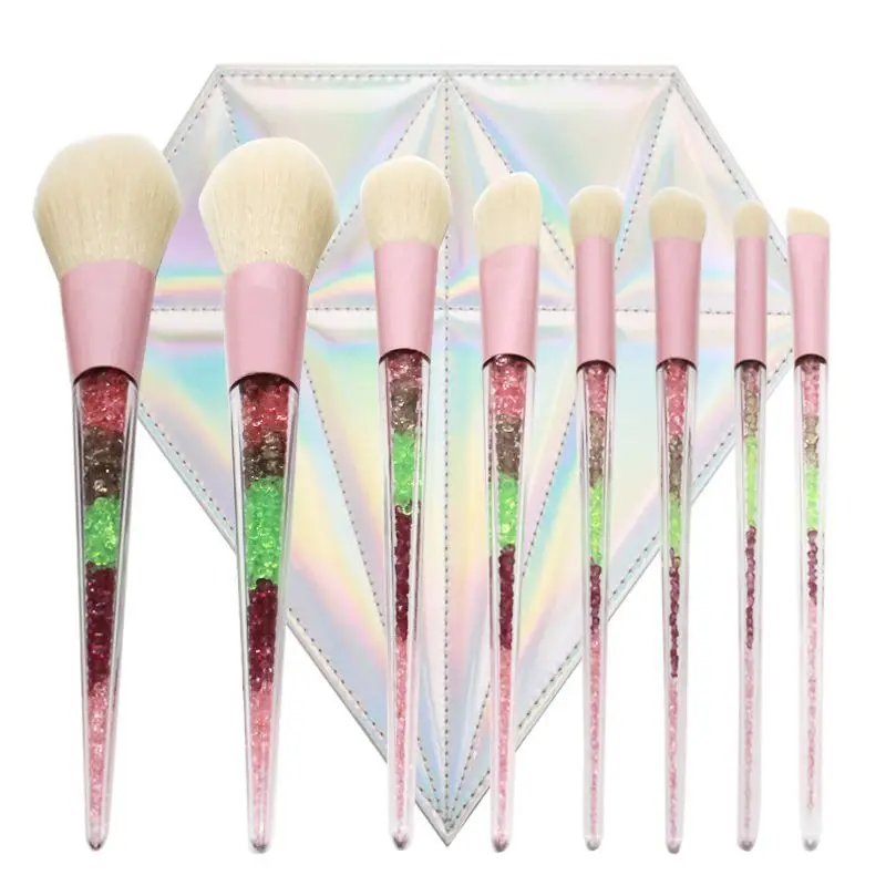New 8pcs Beauty Makeup Brushes Diamond Crystal Set Professional Eyeliner Eyebrow Eyeshadow Brush Set Makeup Bag Tool Kits Hzs12 (12)