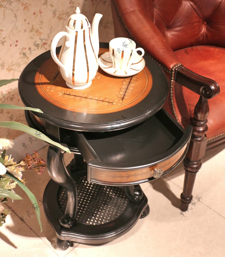 American country tea table small round table living room solid wood edge several European sofa side coffee table