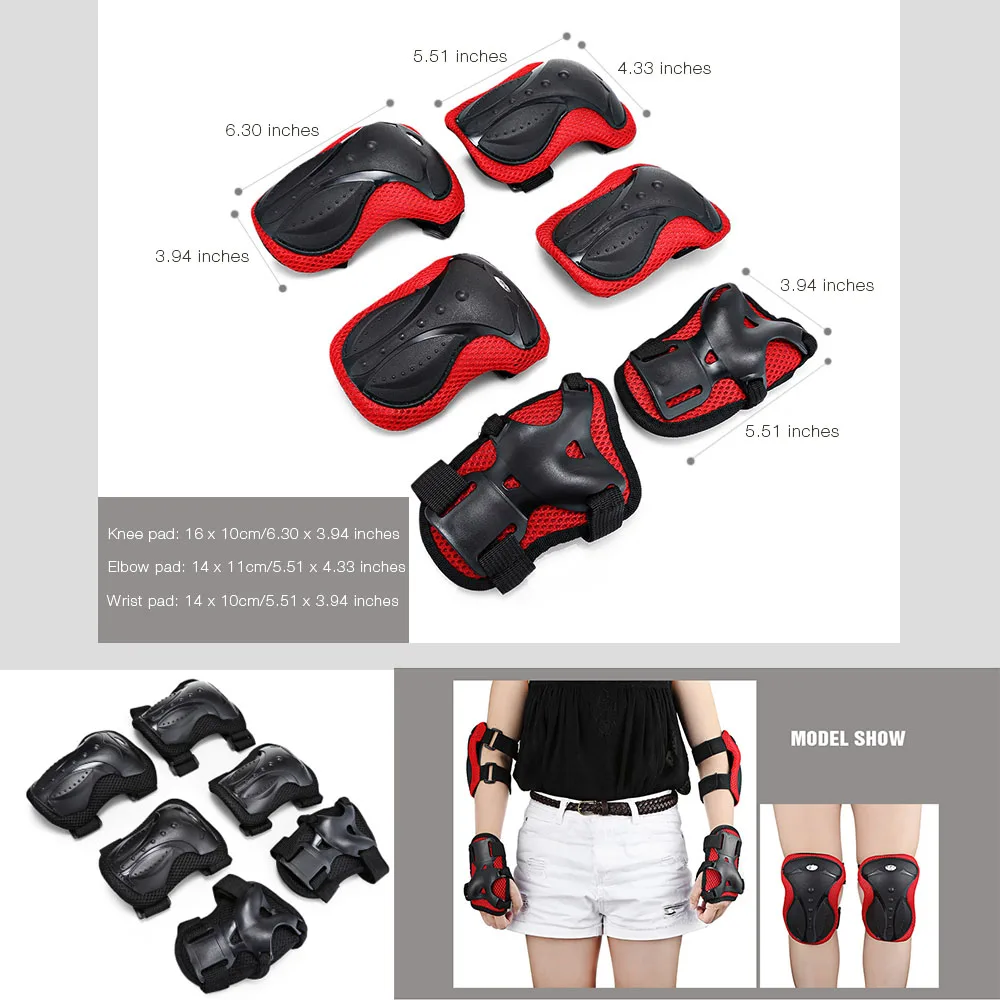 

6PCS Skating Protective Gear Sets Wrist Knee Pad Elbow Guard Universual Protective Pads For Biking Cycling Scooter Roller 2Color
