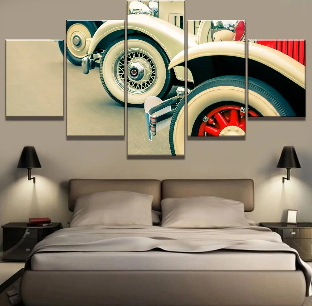5 Piece Canvas Art Classic Cars Lineup Cuadros Decoracion Paintings on