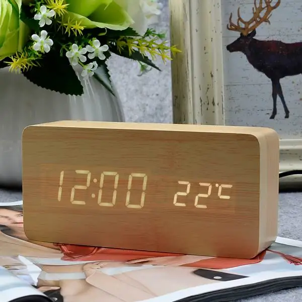 bamboo white Лучшие часы высокого класса, термометр будильник светодиодный цифровой голосовой настольные часы, 13 цветов цифровые часы батарея/USB питание - Цвет: bamboo white