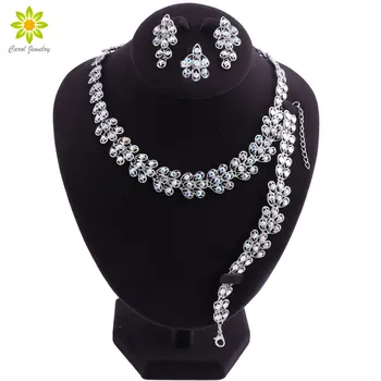 

Dubai Jewelry Sets Bridal In Nigerian Wedding Woman Silver Color Jewelry Set Necklace Earings Bracelet Ring Fashion Jewelry