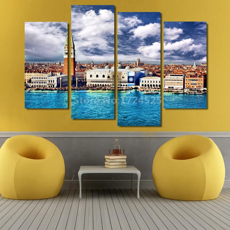 4 Piece Modern Canvas Painting Beautiful Landscape of Venice Picture