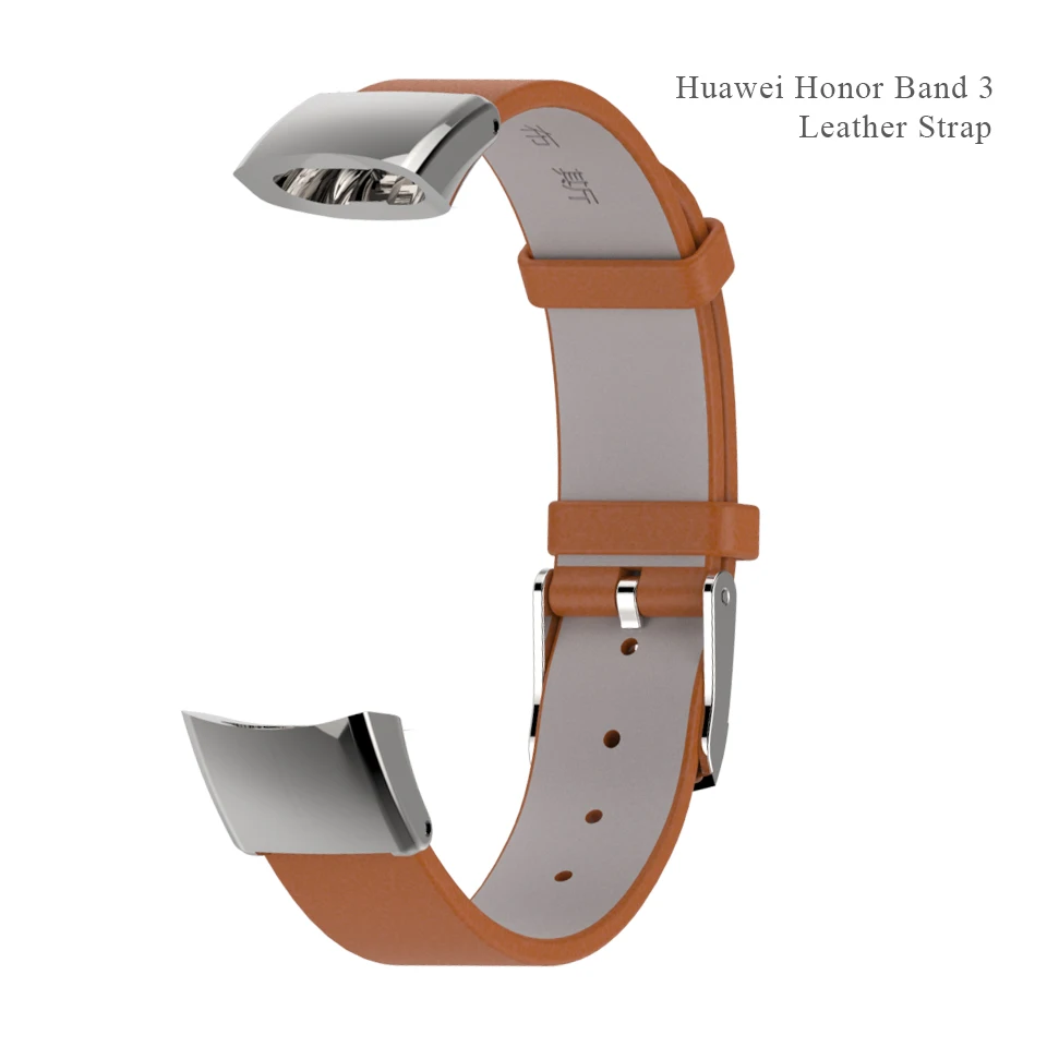 Mijobs металлический ремешок Браслеты из нержавеющей стали для huawei Honor Band 3 умный браслет мужские кожаные Наручные часы Honor 3 Аксессуары - Цвет: Leather Silver Brown