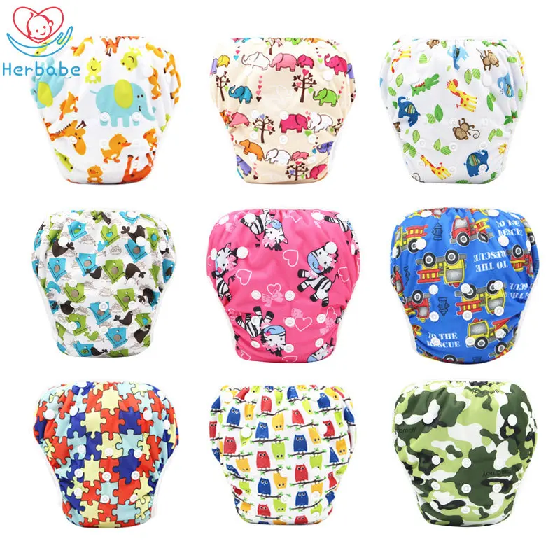 

Herbabe Baby Swimming Diaper for Newborn Boy Girl Adjustable Cloth Diapers Infant Swim Trunks Baby Nappies Cover One Size Pocket