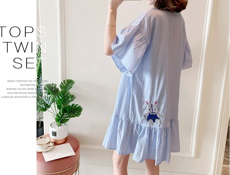 Новинка, женская блузка, летняя блуза с расклешенными рукавами, Blusas Feminina, в полоску, с блестками, с рисунком, макси, большие размеры, женские свободные блузки, топы NS765