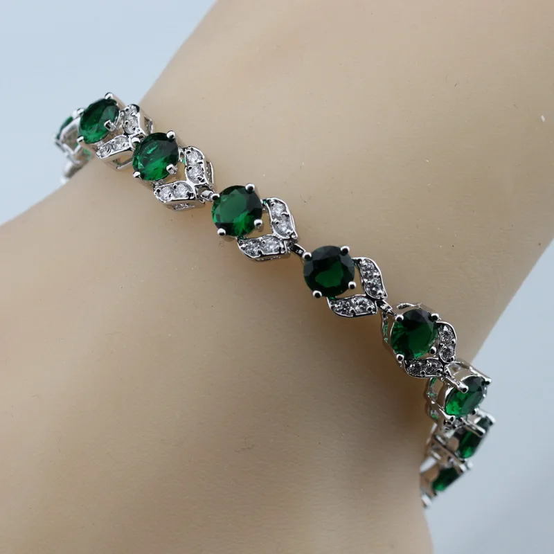Cheerful Green Zircon White Zircon Silver Color Jewelry Link Chian