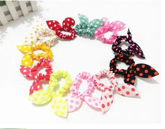 

Headwear 10 Pcs / lot Korea rabbit ears bow wave nod rope mini headdress hair rope rubber band can be mixed batch
