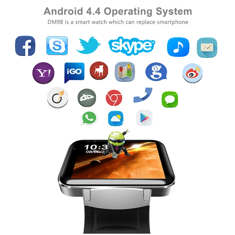  DM98 Watch Smart GPS WIFI BT 4.0 SIM 3G Phone Watch Man Camera for Android Big Battery 512MB RAM 4G