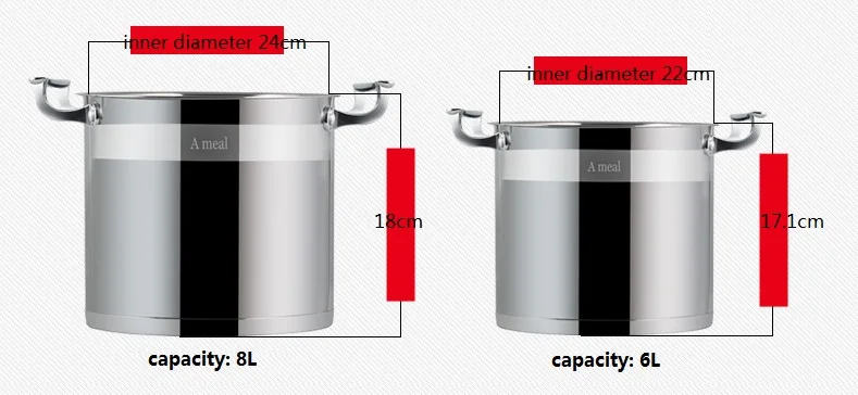 Ameal, 304, нержавеющая сталь, суповая кастрюля, бытовая, высокая, суповая кастрюля, газовая, индукционная плита, универсальная, для приготовления пищи, суповая кастрюля, суповая кастрюля